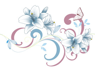 Abstract cute floral seamless pattern with blue flowers of lilies. Vector illustration.