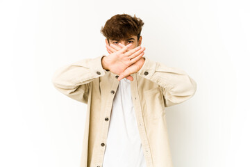 Young arab man on white background doing a denial gesture
