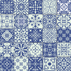 Set of tiles background in portuguese style. Mosaic pattern for ceramic in dutch, portuguese, spanish, italian style.