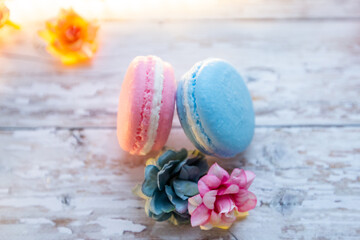 natural handmade soap in the form of macaroons on a wooden background. natural soap and cosmetics