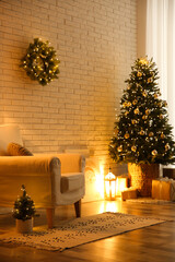 Beautiful living room interior decorated for Christmas