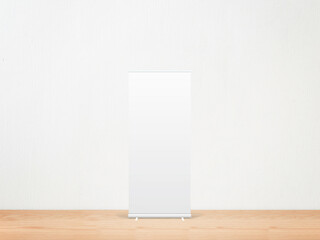 3D illustration. Stand banner mockup isolated on wall background.