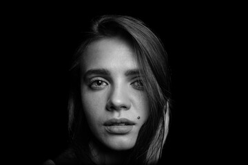 Fototapeta premium Black and white portrait of a young woman