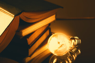 knowledge and wisdom, light bulb on the book