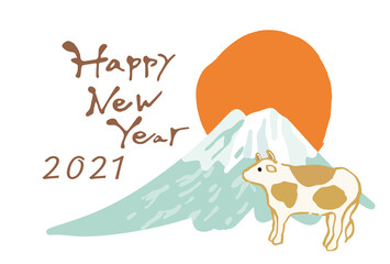 2021年　丑年の富士山年賀状