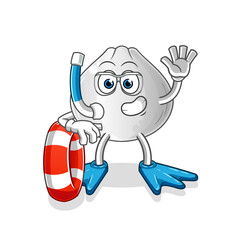 meat bun swimmer with buoy mascot. cartoon vector