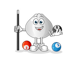 meat bun plays billiard character. cartoon mascot vector
