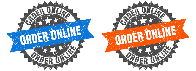 order online band sign. order online grunge stamp set