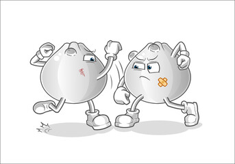 meat bun fighting cartoon. cartoon mascot vector