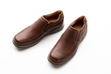 Pair of Brown Slip on Shoes Isolated on White Background