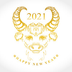 Year of the Ox 2021. Sketch illustration of a golden calf. Vector element for New Year's design of 2021 year of the Ox.

