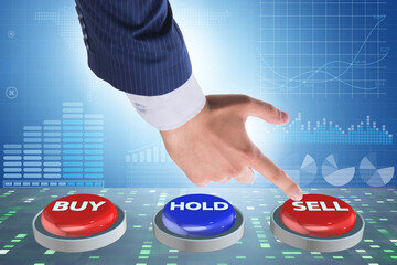 Concept of commercial choices between buying holding and selling