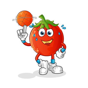 tomato playing basket ball mascot. cartoon vector