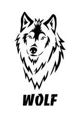 Wolf face logo emblem template mascot symbol for business or shirt design. Vector Vintage Design Element.