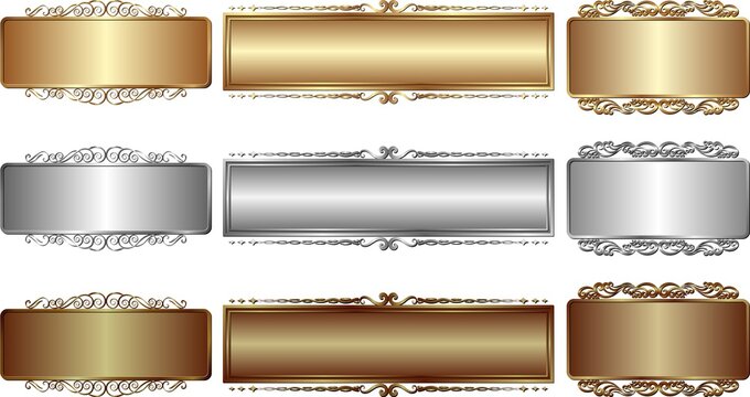 set of vintage banners golden, silver and bronze