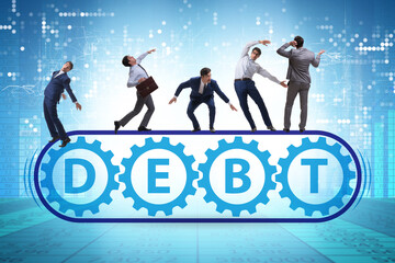 Conveyor belt with debt loan and businessman