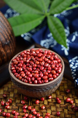 Red beans on the background of retro Chinese style