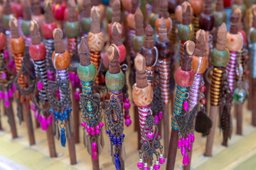 Wooden Thai hairpins close up