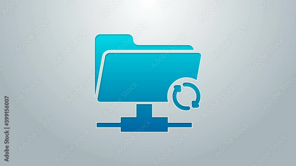 Poster blue line ftp sync refresh icon isolated on grey background. software update, transfer protocol, rou