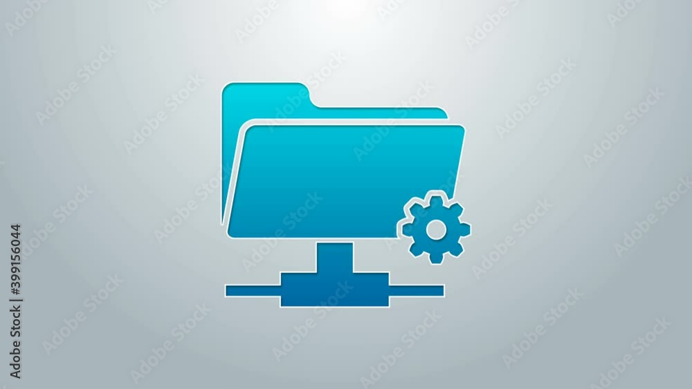 Poster blue line ftp settings folder icon isolated on grey background. software update, transfer protocol, 