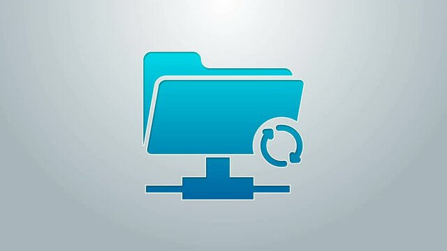 Blue line FTP sync refresh icon isolated on grey background. Software update, transfer protocol, router, teamwork tool management, copy process. 4K Video motion graphic animation