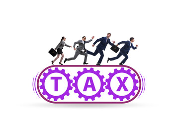 Concept of conveyor belt with tax and businessman