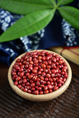 Red beans on the background of retro Chinese style