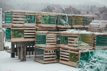 Stack of wooden fishing traps