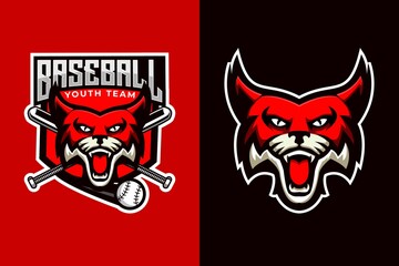 Wildcat mascot baseball logo design vector with modern illustration concept style for badge, emblem and t shirt printing. Angry Wildcat illustration for sport and e-sport team