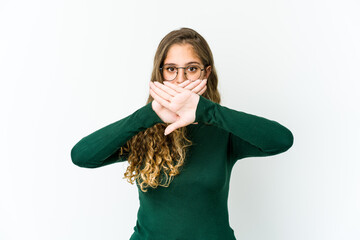 Young caucasian woman doing a denial gesture