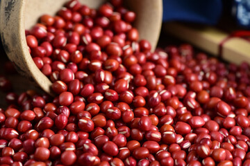 Red beans on the background of retro Chinese style