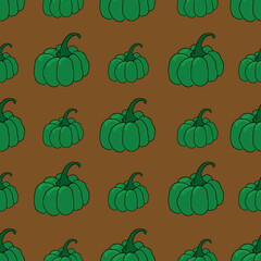 Green peppers in rows on brown background seamless vector repeat surface pattern design