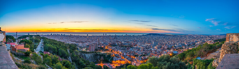 Fototapeta na wymiar Skyline panorama of Barcelona at sunrise. Spain