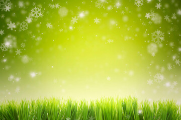 Fototapeta na wymiar Beautiful snowflakes falling on green background