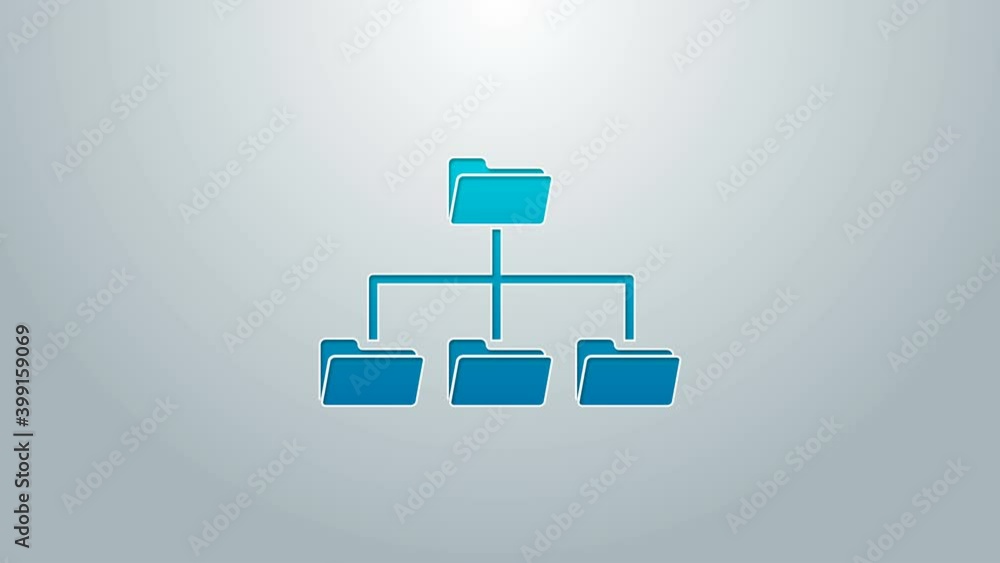 Poster blue line folder tree icon isolated on grey background. computer network file folder organization st