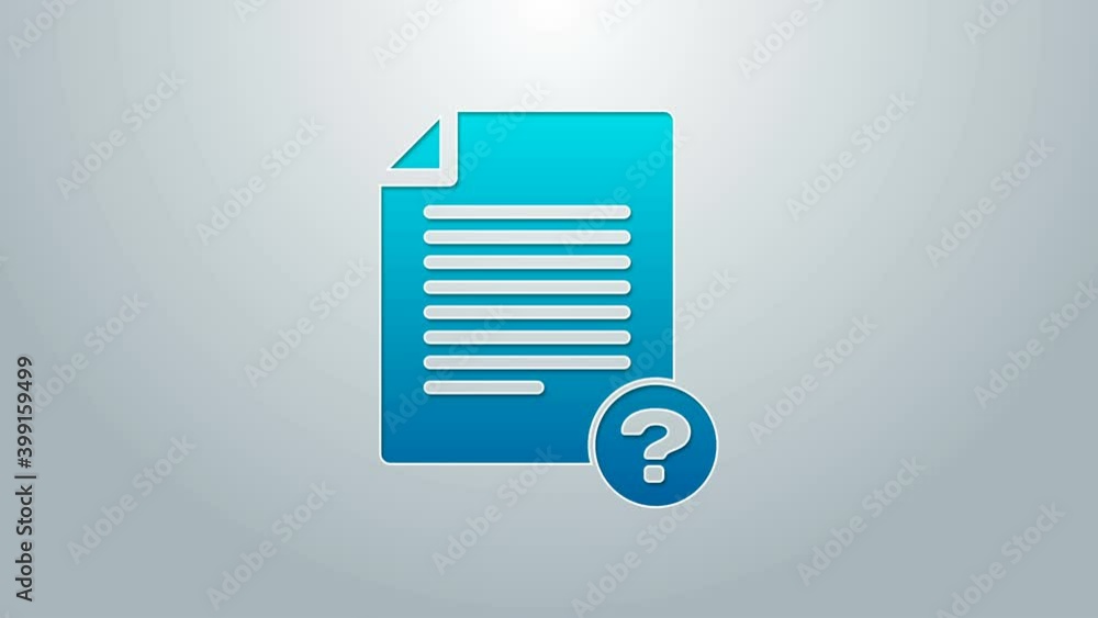 Poster blue line unknown document icon isolated on grey background. file with question mark. hold report, s