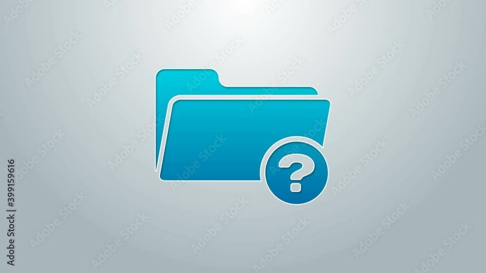 Poster blue line unknown directory icon isolated on grey background. magnifying glass and folder. 4k video 