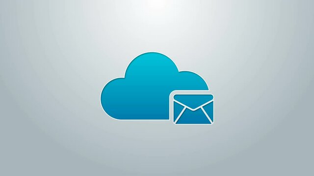 Blue line Cloud mail server icon isolated on grey background. Cloud server hosting for email. Online message service. Mailbox sign. 4K Video motion graphic animation