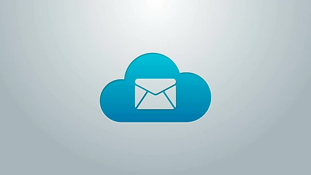 Blue line Cloud mail server icon isolated on grey background. Cloud server hosting for email. Online message service. Mailbox sign. 4K Video motion graphic animation