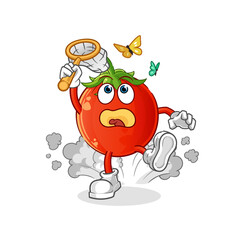 tomato catch butterfly illustration. character vector
