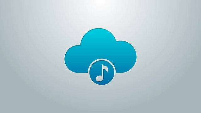 Blue line Music streaming service icon isolated on grey background. Sound cloud computing, online media streaming, online song, audio wave. 4K Video motion graphic animation