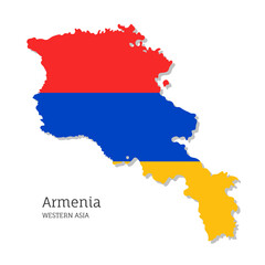 Map of Armenia with national flag. Highly detailed editable map of Armenia, Western Asia country territory borders. Political or geographical design element vector illustration on white background