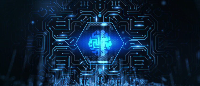 Artificial intelligence (AI), machine learning and modern computer technologies concepts. Business, Technology, Internet and network concept.