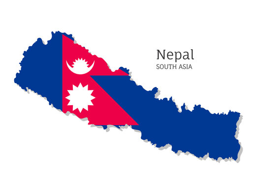Map of Nepal with national flag. Highly detailed editable map of Nepal, South Asia country territory borders. Political or geographical design element vector illustration on white background