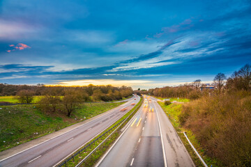 A1M motorway at sunset in England 