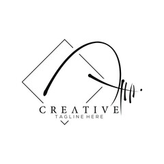 Elegant Letter A N Black Handwriting Signature Logo Design Template with Rhombus Line Background