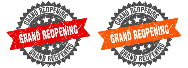 Obraz premium grand reopening band sign. grand reopening grunge stamp set