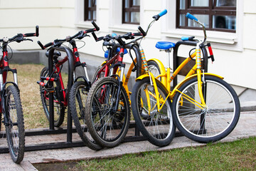 Fototapeta na wymiar Bicycles in the parking lot.