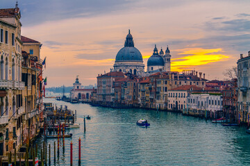 Naklejka premium Grand Canal and Basilica Santa Maria della Salute at sunset in Venice, Italy
