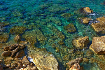 clear Mediterranean water through which corals can be seen